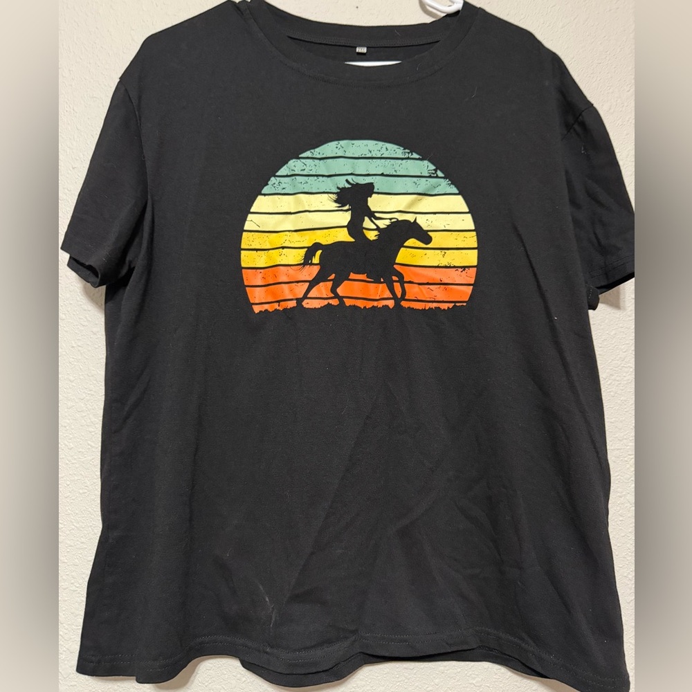 Retro Black Tee with Cowboy Silhouette